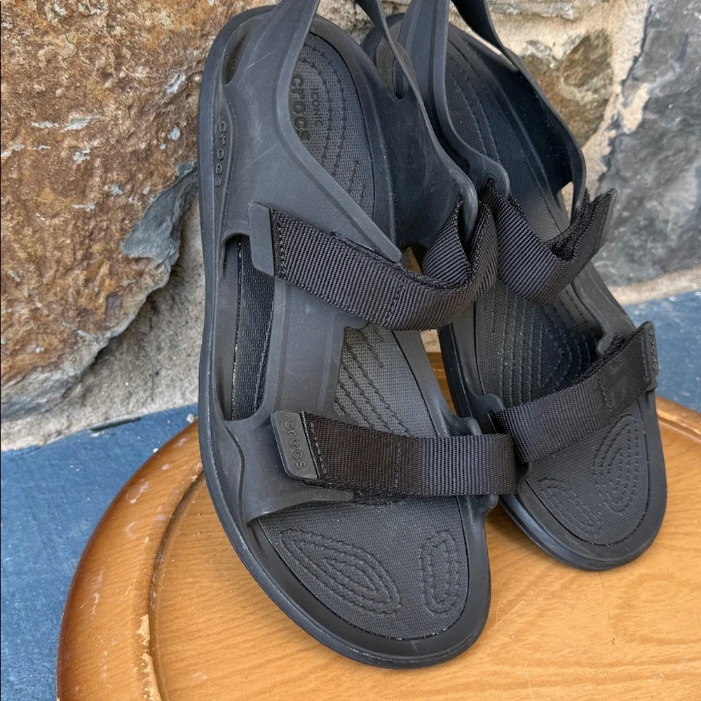 Crocs Black Sport Sandals Adjustable Straps Comfort Size 9 M/ 11 W